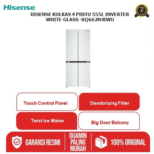 Hisense Kulkas 4 Pintu 555L Inverter White Glass -Rq662N4Iwu
