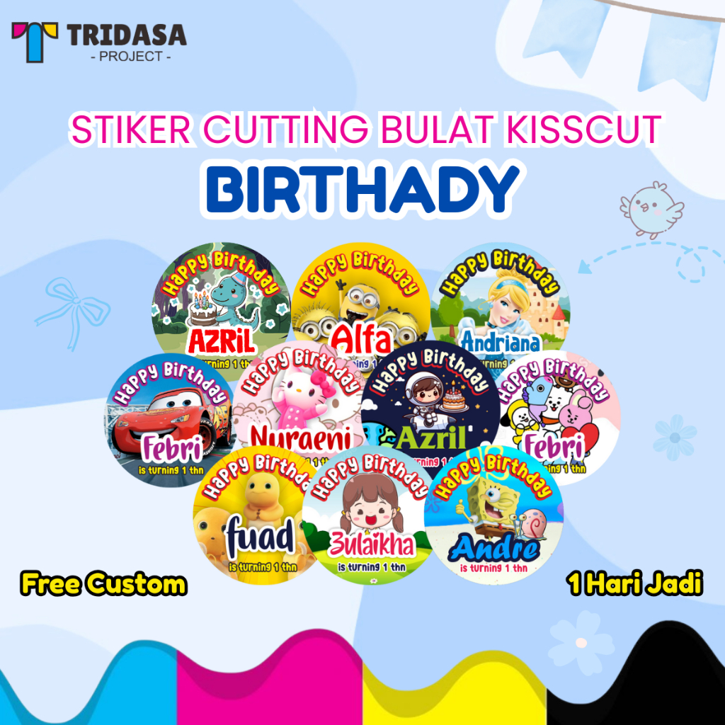 Stiker Ulang Tahun Cutting Bulat | Free Custom