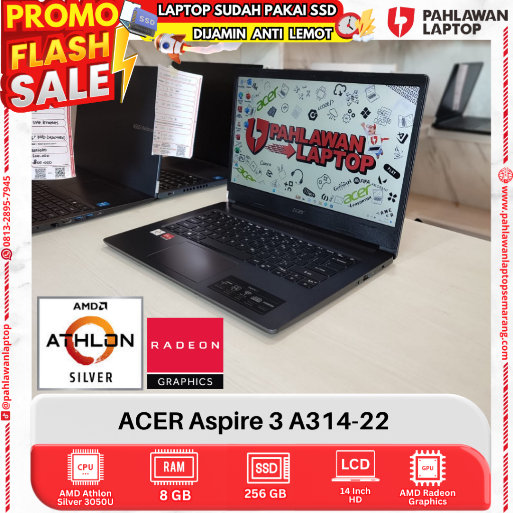 LAPTOP ACER Aspire 3 A314-22 AMD Athlon Silver RAM 8GB SSD 256GB