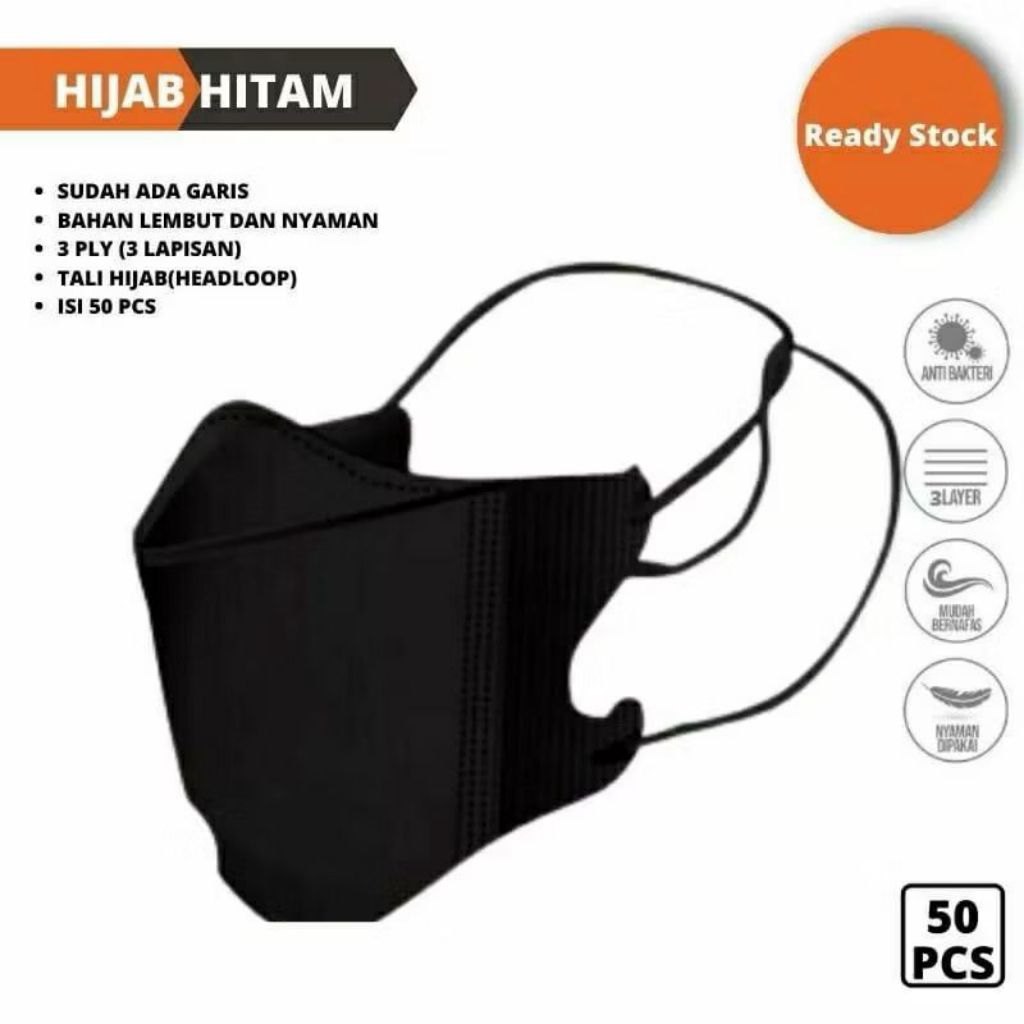 Masker Hijab Duckbill Headloop Face Mask Isi 50