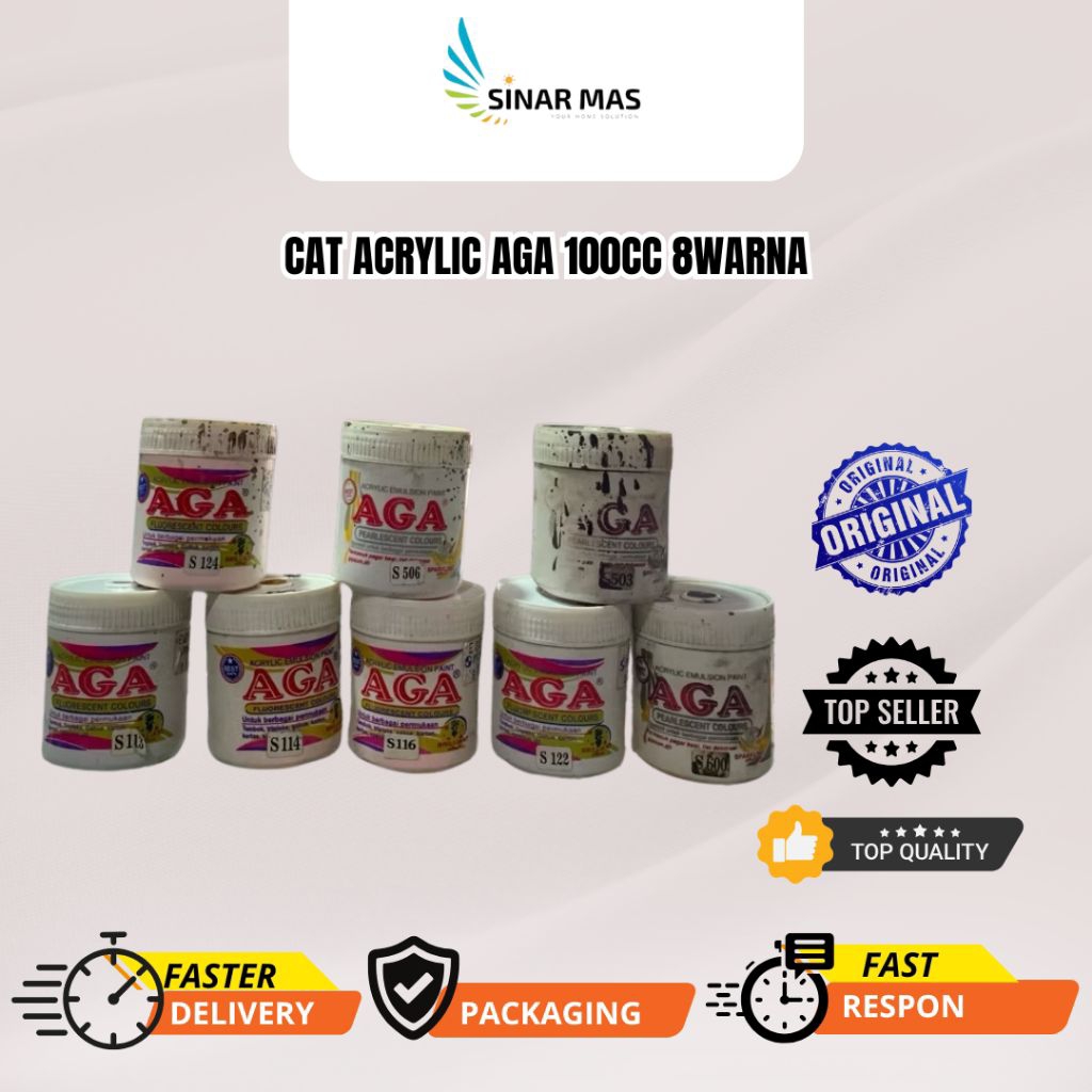 Cat Acrylic AGA 100cc 8warna / ​Cat Acrylic AGA 100cc Set 8 Warna – Cat Akrilik Lengkap, Cocok buat 