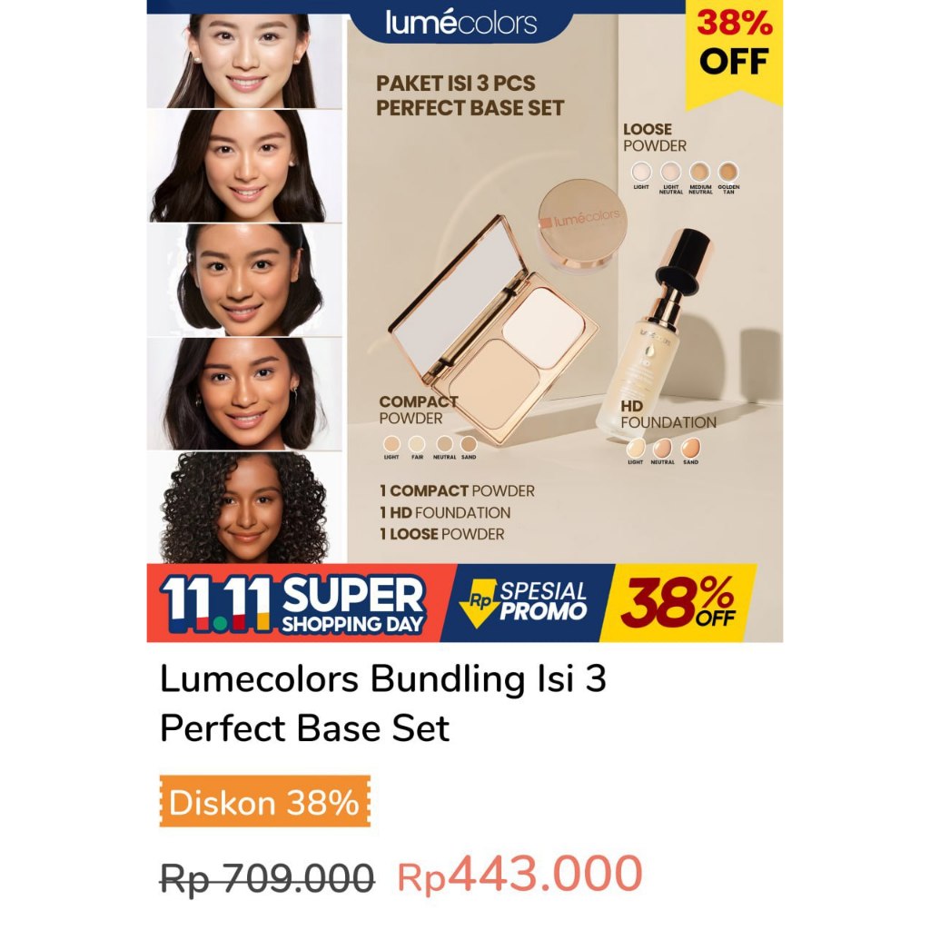 Lumecolors Paket Hemat Foundation Bedak Tabur Bedak Padat