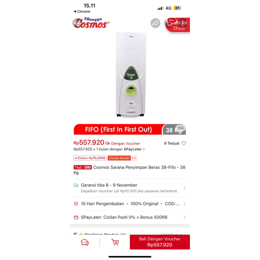 BACA DESKRIPSI!!! Tempat beras/ Dispenser beras/ penyimpanan beras Cosmos 38