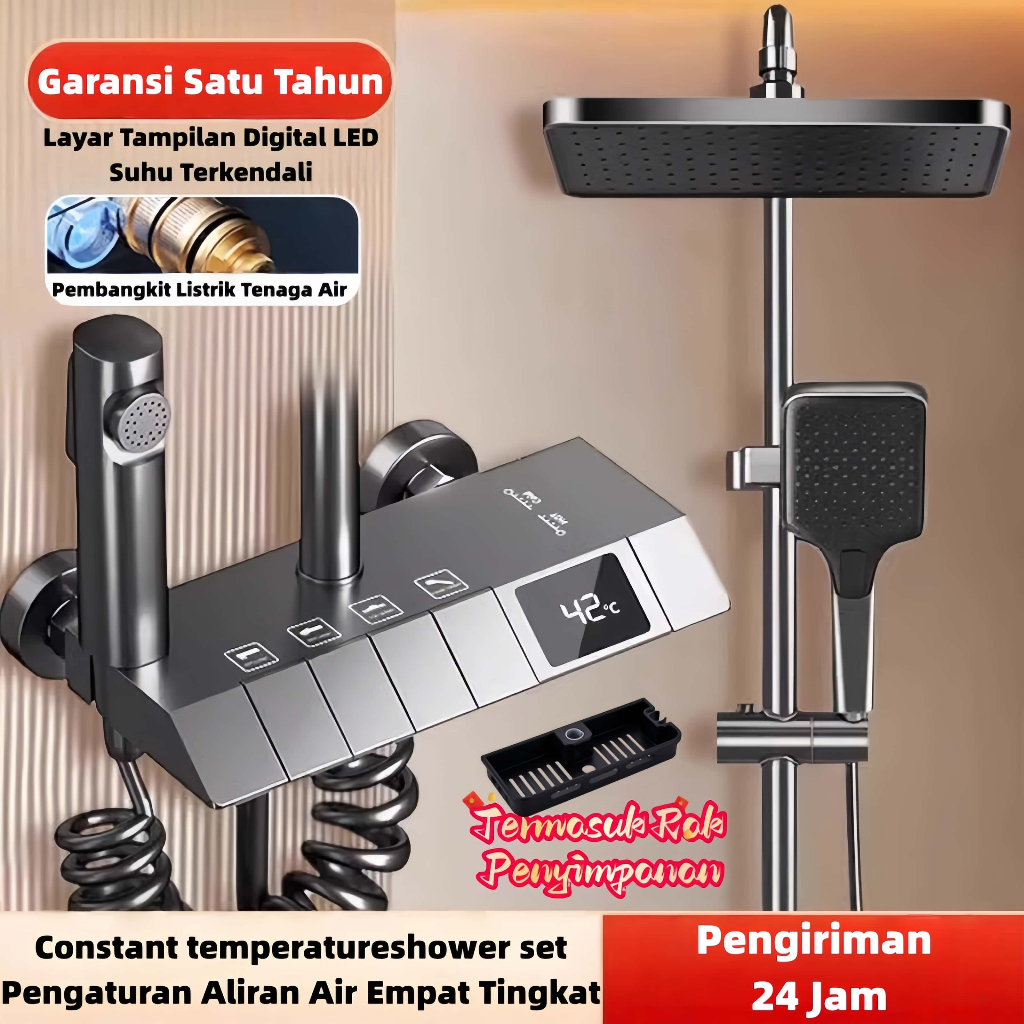 shower kamar mandi satu set+set batang shower air panas dan dingin+Shower Digital+Shower Set+Shower 