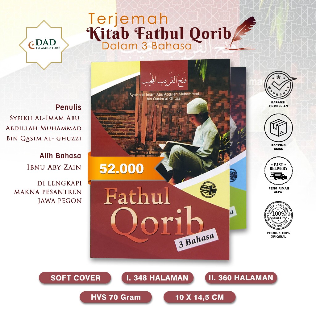Terjemah Fathul Qorib 3 Bahasa Saku 2 Jilid / Terjemah Fathul Qorib / Fathul qorib makna pegon