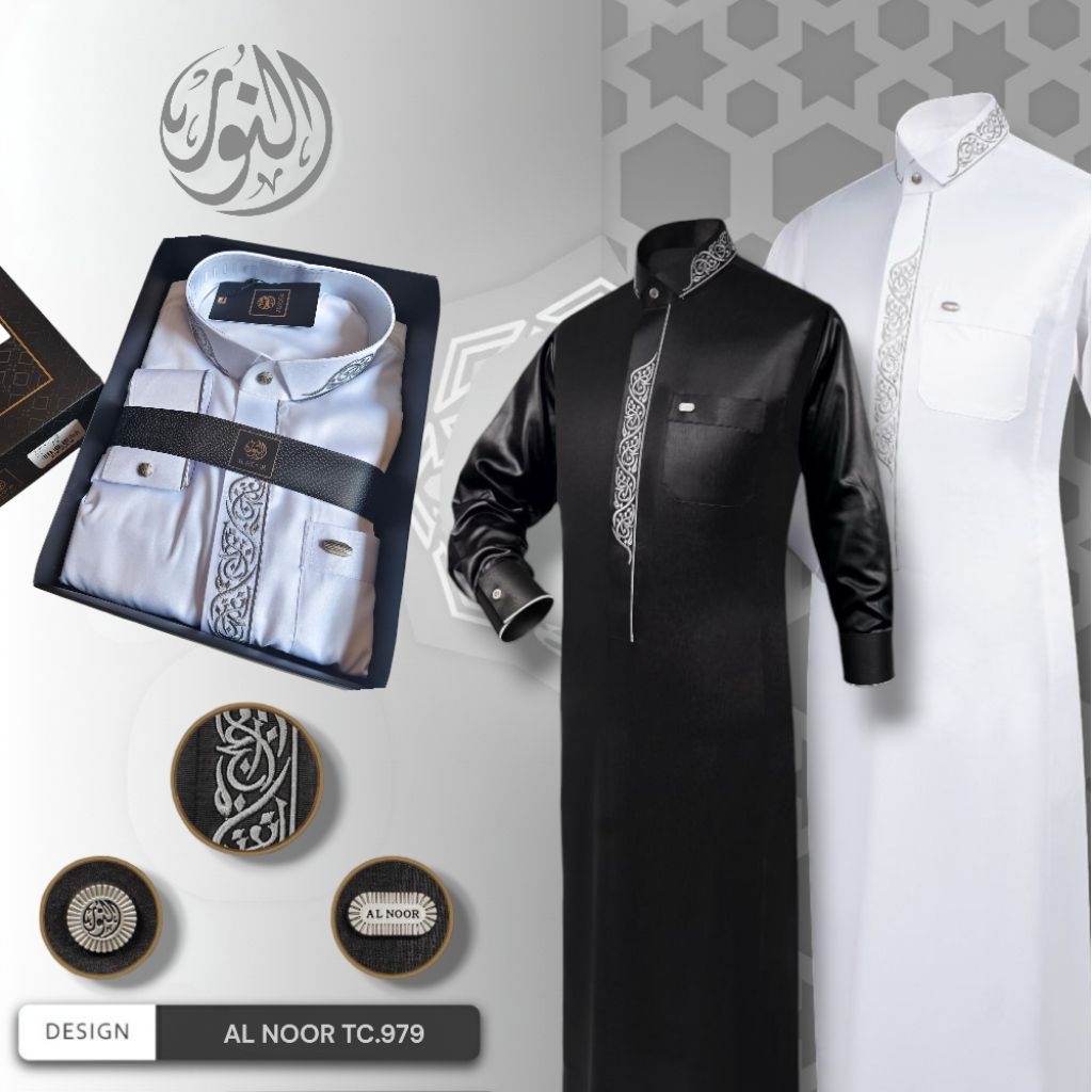 100 % Ori | Gamis Al Noor Exclusive TC.979 Polyester Bordir Manset + Box Hitam | Jubah Pria Saudi | 