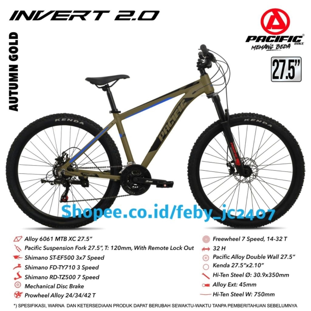 Pacific Invert 200 Sepeda gunung Mtb Pacific Ukuran 27,5 Inch Invert 2.0 Frame Alloy