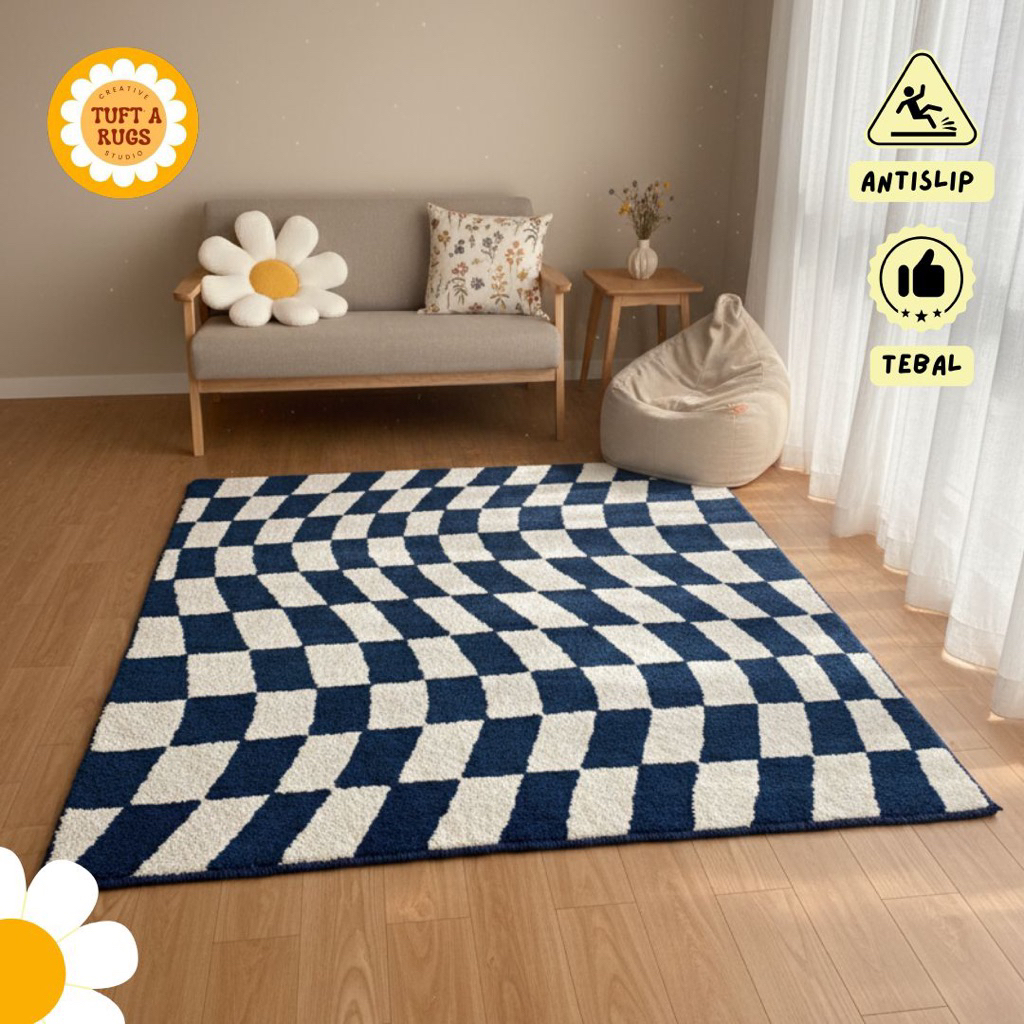 tuftarugs rugs custom catur biru optic 200x180
