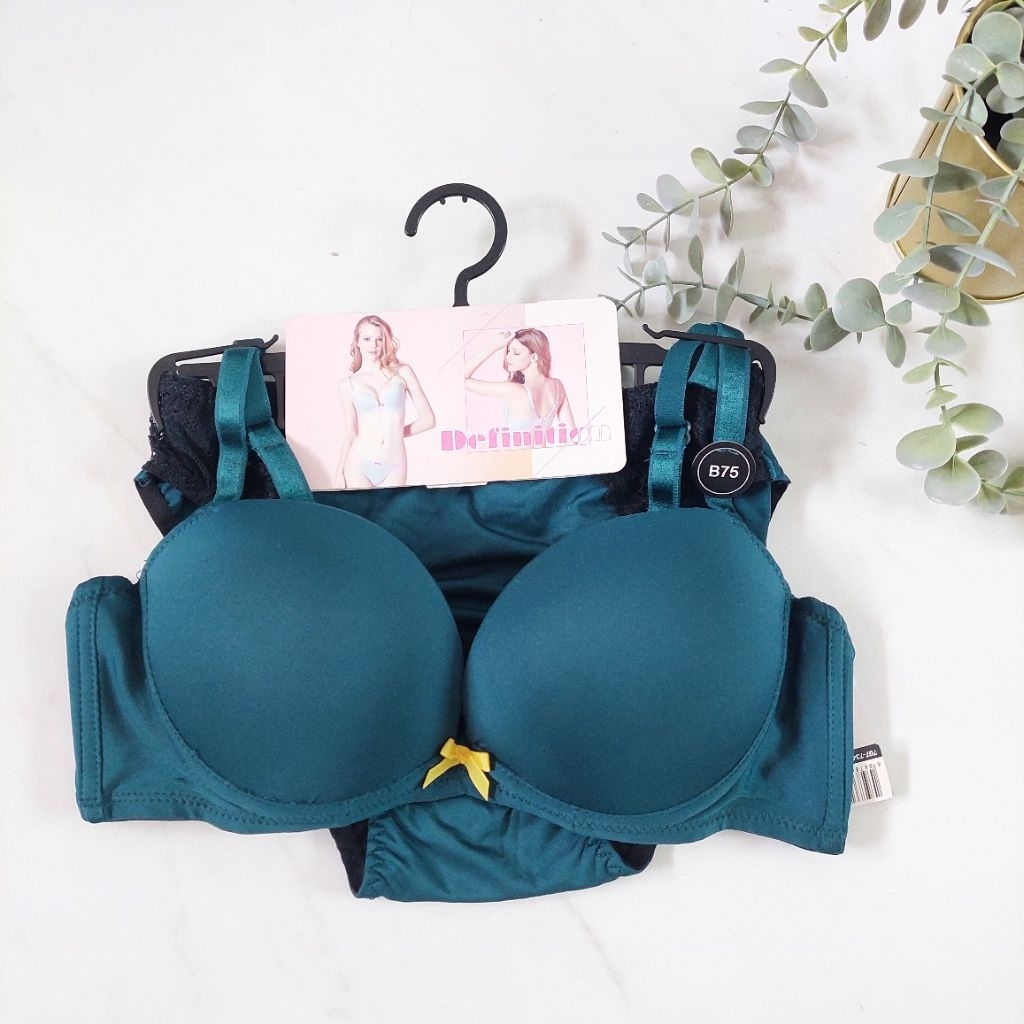 Pierre Cardin Bra set push up 34b panty M warna dark tosca hijau gelap pakai Kawat bahan lembut busa
