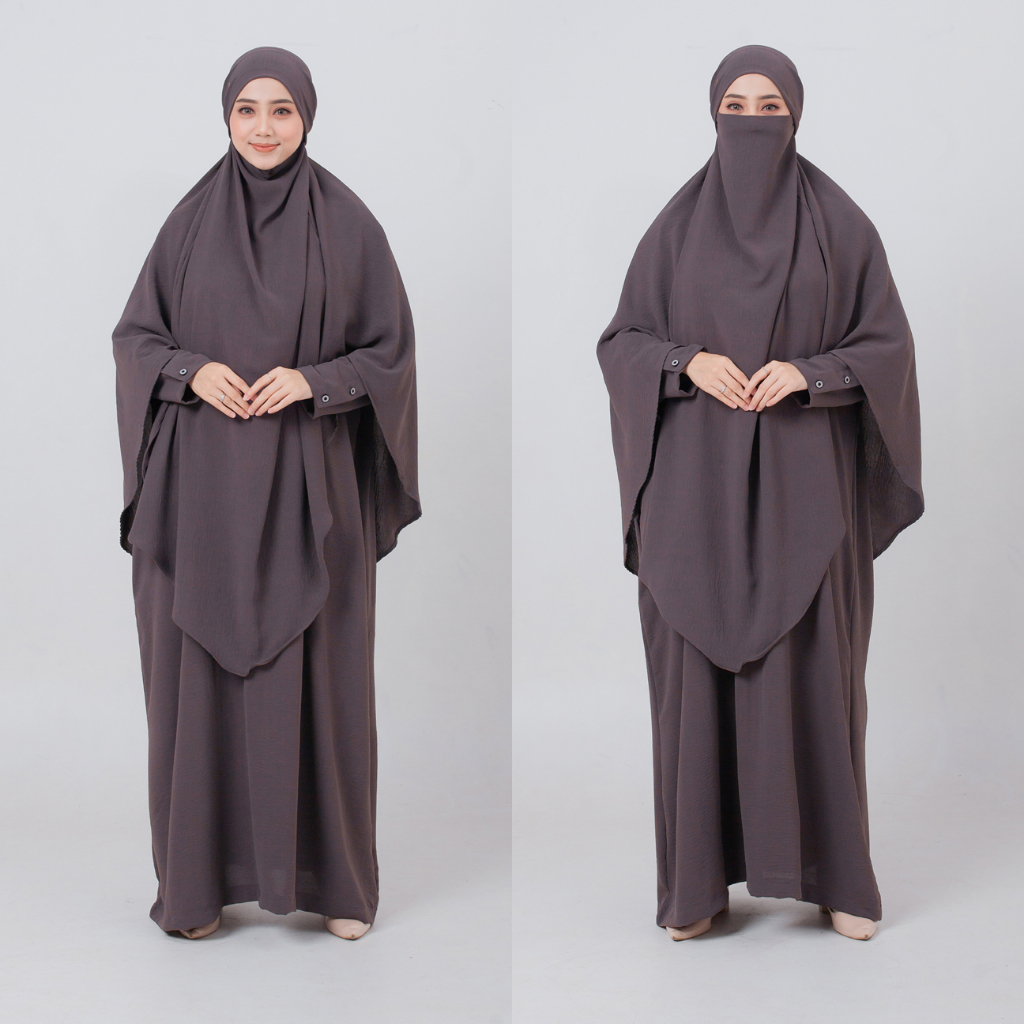 Asfara - Habsya Abaya Set Smoke | Gamis French Khimar Set Niqab | Abaya Set Hijab