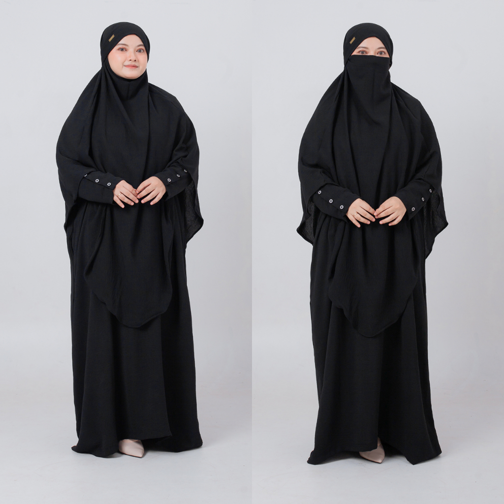 Asfara - Habsya Abaya Set Hitam | Gamis French Khimar Set Niqab | Abaya Set Hijab