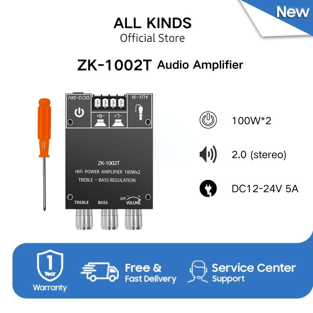 ZK-1002T Power Amplifier with Bluetooth, Dual Channel Stereo Effect Subwoofer Module