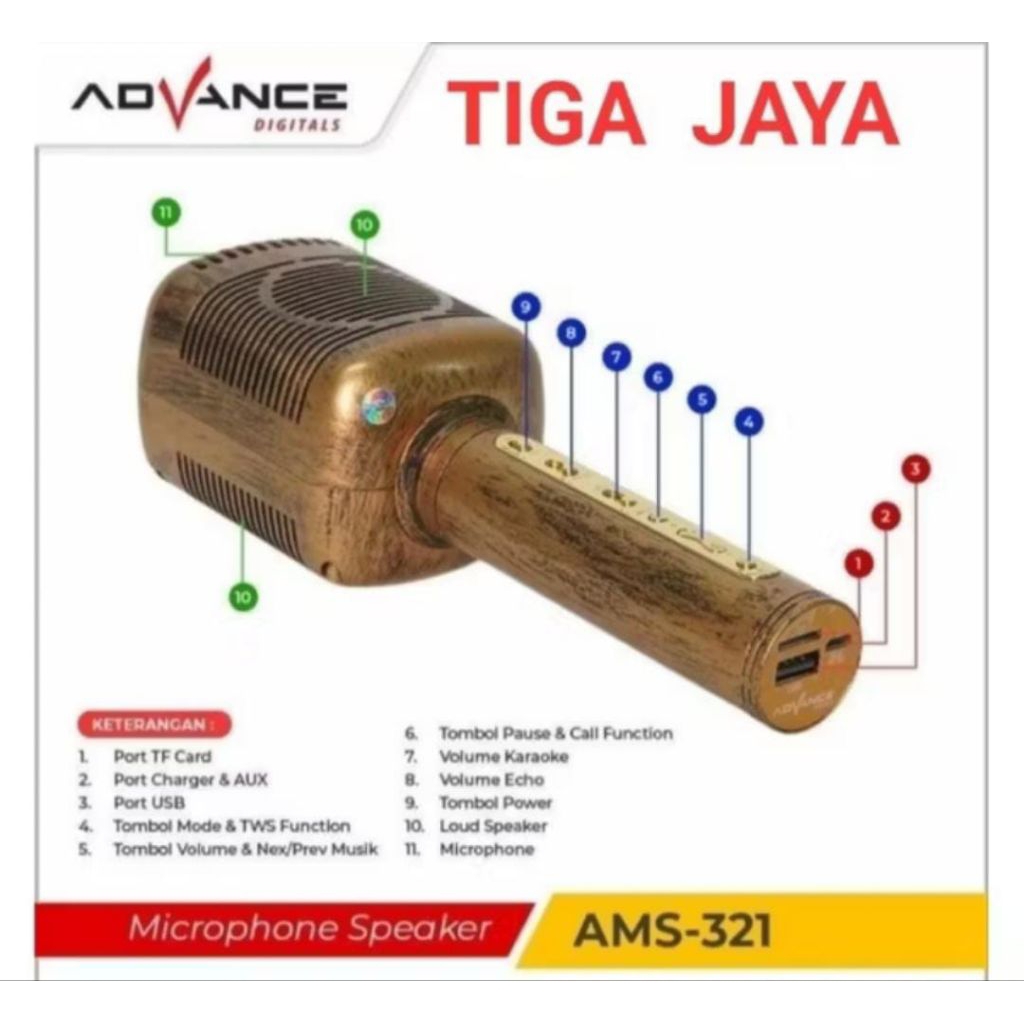 Mic Speaker Advance AMS 321 Speaker Mic Bluetooth Advance AMS 321 Mic Karaoke Speaker Portable Advan