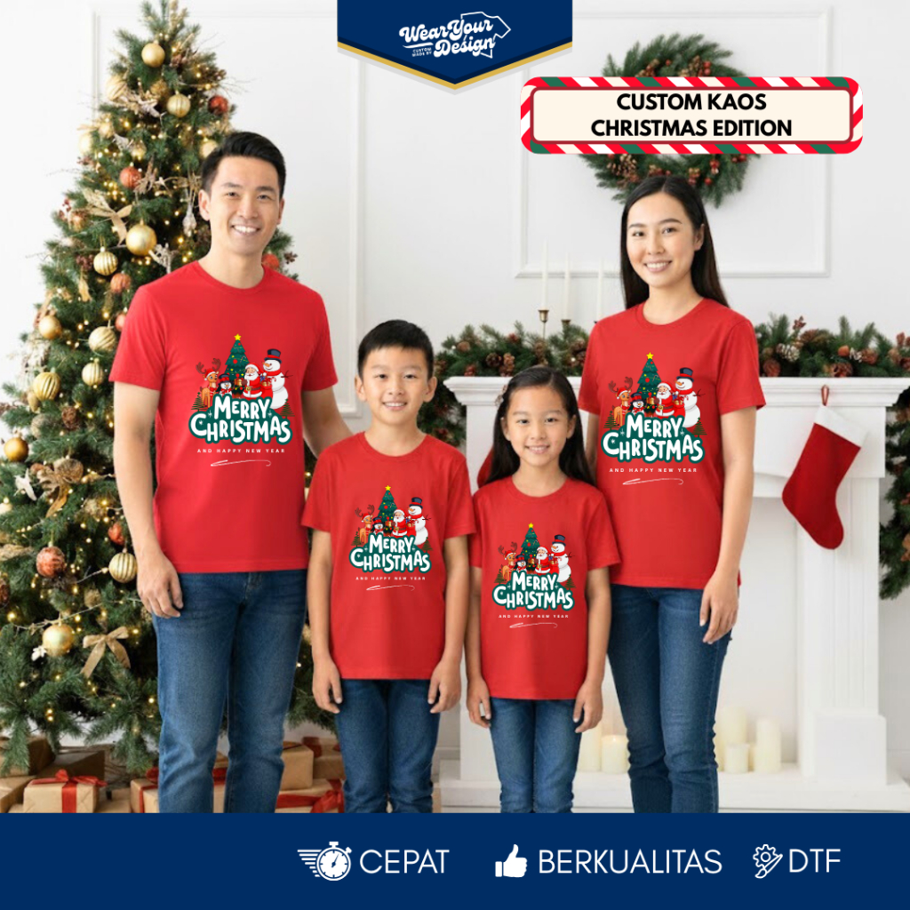 Kaos Natal Custom | Desain Sendiri Kaos Christmas | Kaos Couple Family Edisi Christmas
