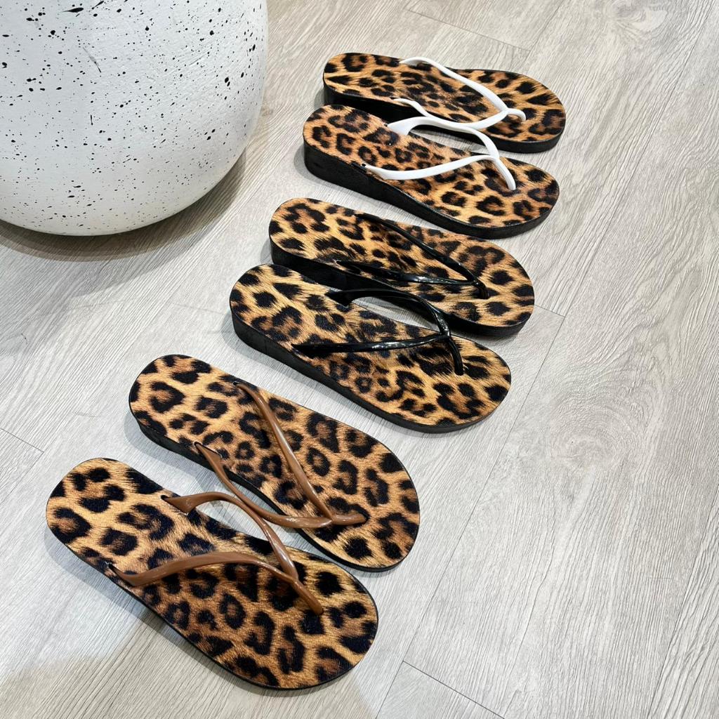 Sandal Jepit Wedges Wanita Motif Macan Jelly 866-17/1156-K1 Import Bahan Elastis Tebal Ringan Anti S
