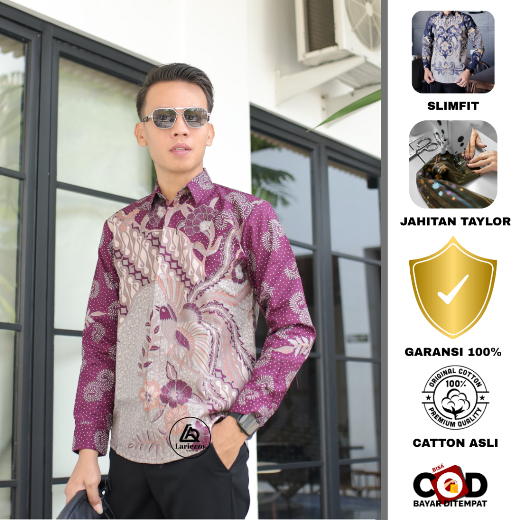 Kemeja Batik Pria Lengan Panjang Slim Fit Katun Premium Motif Modern Furing Erro Size S-XXXL JUMBO