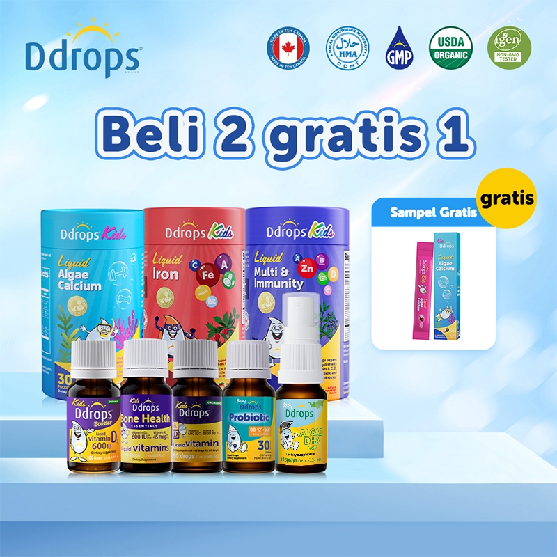 [Usia 1-3 tahun] Ddrops Paket Nutrisi Anak | Vitamin D3 600IU+Probiotik | Dukung Tumbuh Kembang, Imu