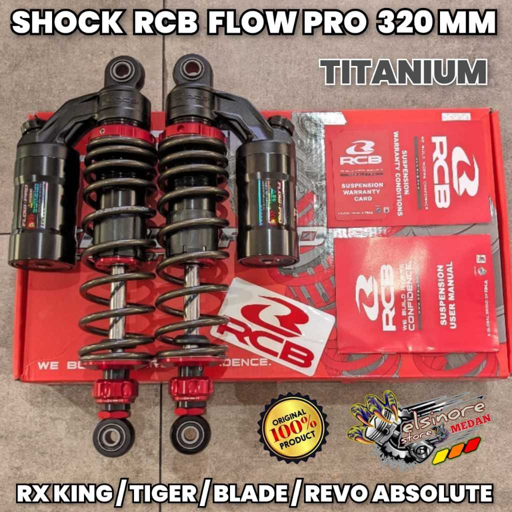 SHOCK BELAKANG RCB FLOW PRO RX KING/BLADE/TIGER/SUPRA 320MM TITANIUM/BLACK ORIGINAL RACING BOY