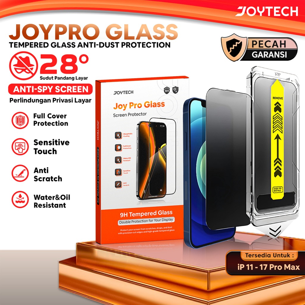 Joytech Tempered Glass Anti Dust iPhone 11 12 13 14 15 16 17 PRO MAX Clear HD / Privacy Full Cover