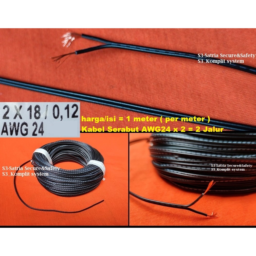 hitam hitam [meter] Kabel Awg24 Double 2x18 Hitam hitam Kabel Awg 24 2x18 0,12 isi 2 jalur awg24 2ja