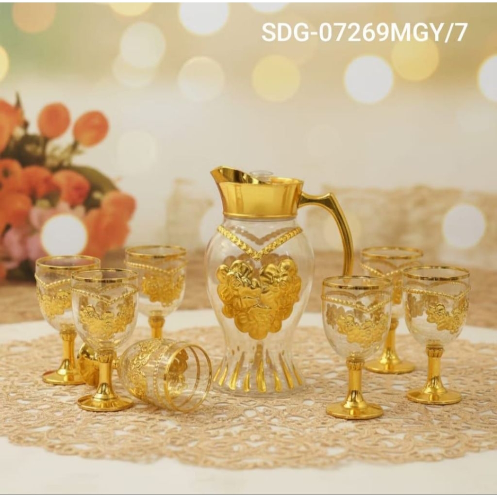 Teko set mewah ( 7 Pcs ) / Teko Sultan/ Teko Gelas Kaca/ HAMPERS