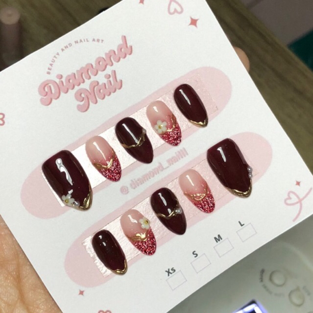 press on nail art merah maroon(kuku palsu) fake nail