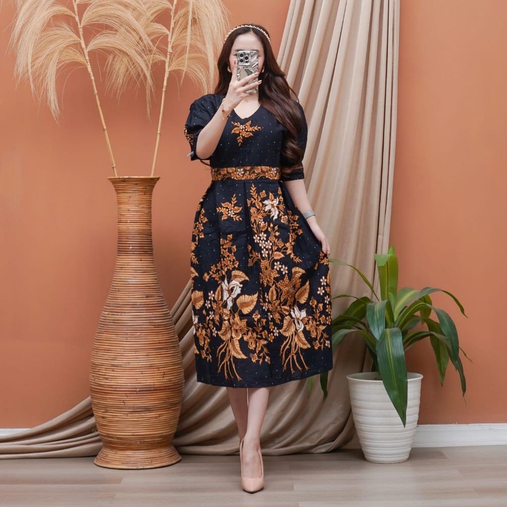 Dress batik pendek katun primis dress natal kondangan wanita terbaru