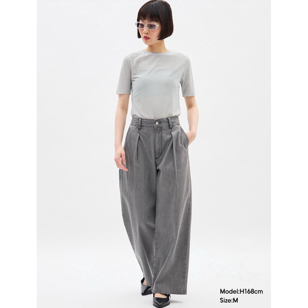 GU LIGHT DENIM WIDE PANTS