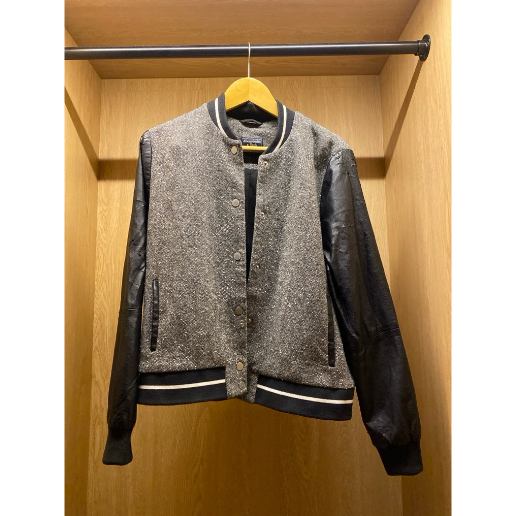 pl abercrombie n fitch - leather bomber / biker combination jacket