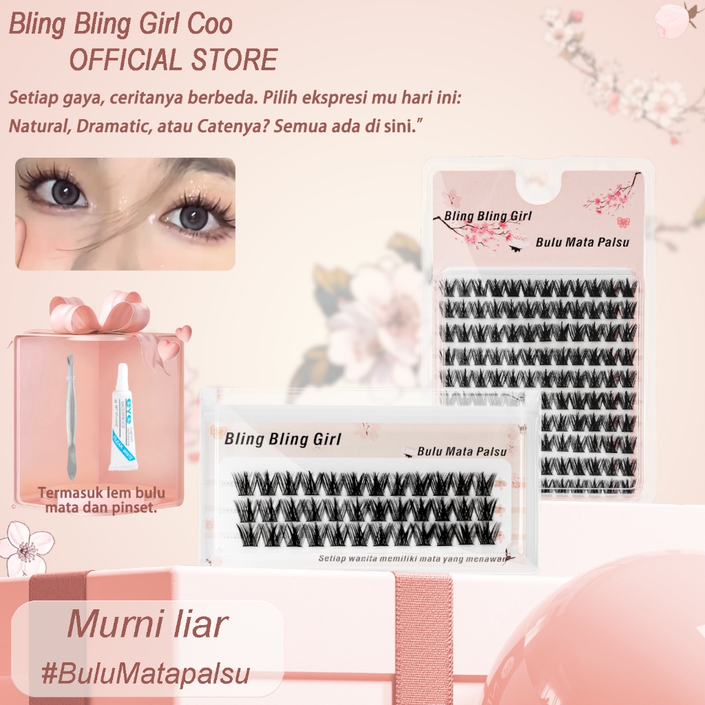 Bling Bling Girl Murni liar Bulu mata Palsu Extension 3 Baris Termasuk lemdan pinset