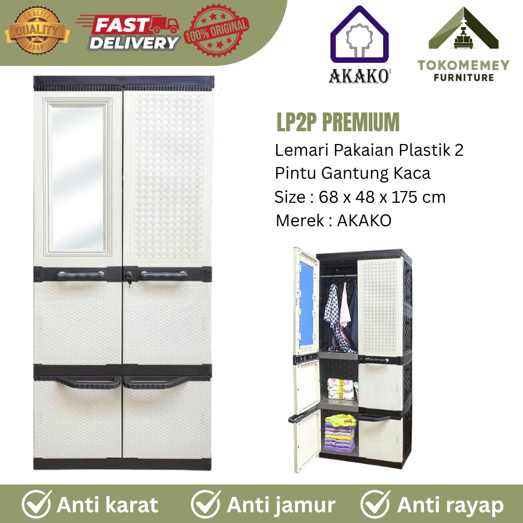 Lemari gantung pakaian baju plastik jumbo Magic star pintu rotan