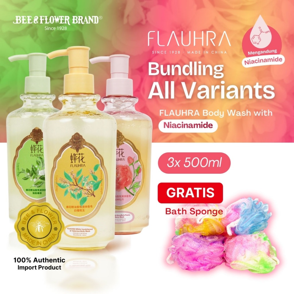Flauhra Liquid Soap Bundle All Varian 500ml By Bee Flower - Sabun Cair Tawon Import Sandalwood Rose 