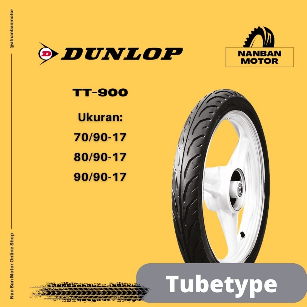 BAN MOTOR DUNLOP TT 900 BAN TUBETYPE UKURAN 70/90-17, 80/90-17, 90/90-17 BAN NON TUBELESS HARUS PAKA