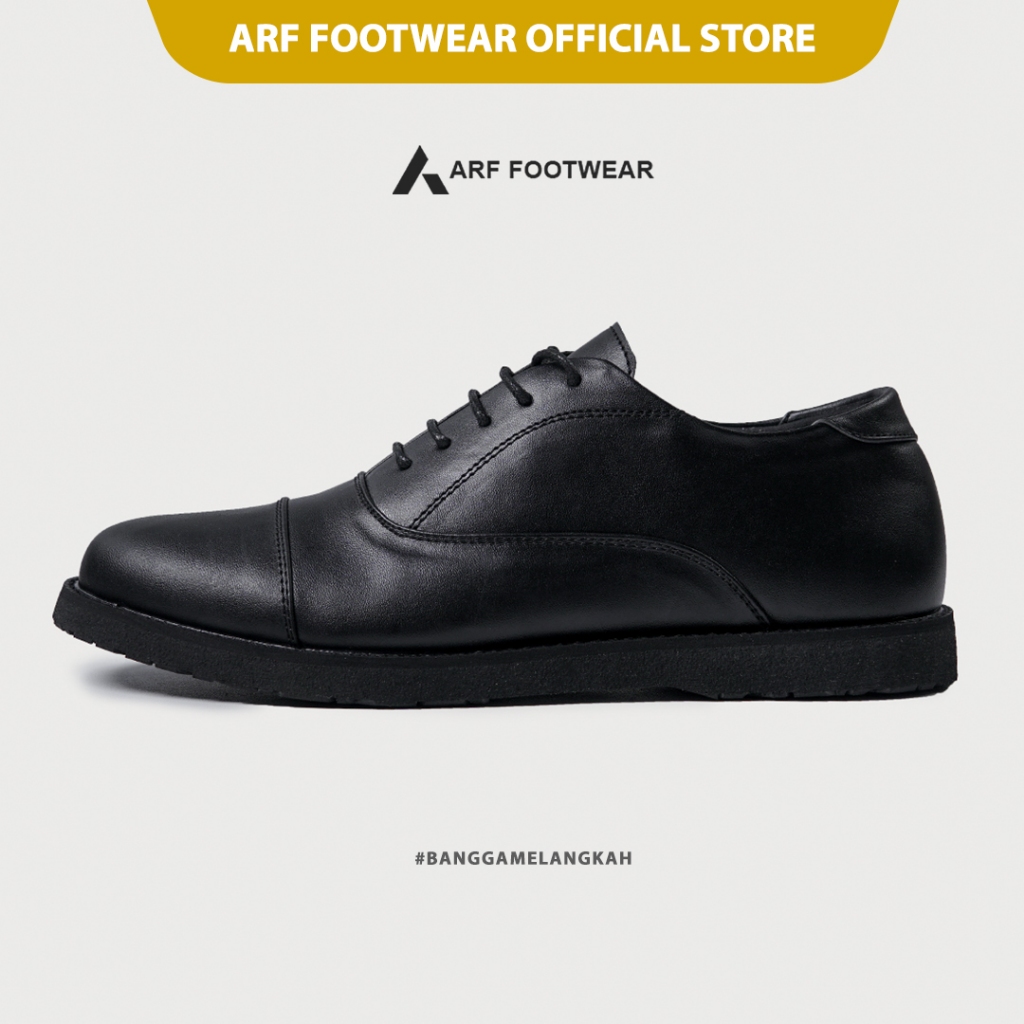 ARF Casual Oxford FullBlack Sepatu Formal Kulit Pantofel Hitam Pria Wanita Kerja Kantor
