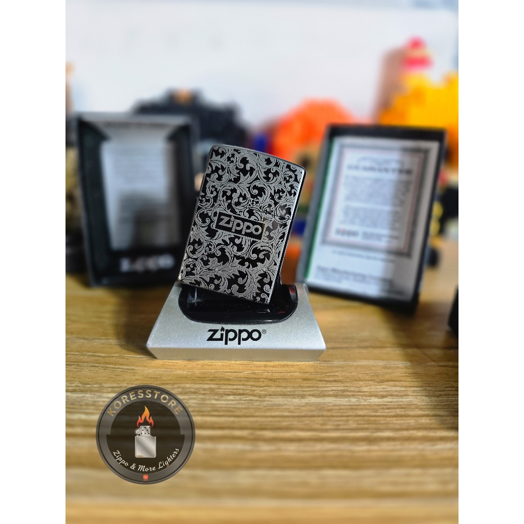 ZIPPO BLACK ICE BATIK PRMIUM LOGO ORIGINAL WITH SEAL ORANGE