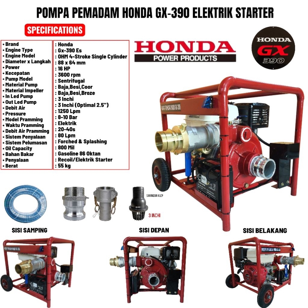 MESIN POMPA PEMADAM HONDA GX-390 ELEKTRIK STARTER BENSIN MURNI