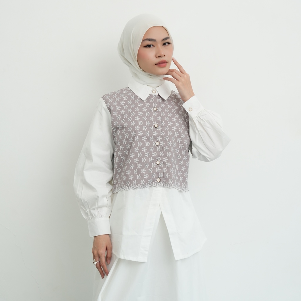 TUNIQUE | Lave Blouse | Noelle Series | Blouse Bahan Katun Bordir | Blouse Asymetris | Kemeja Kerja