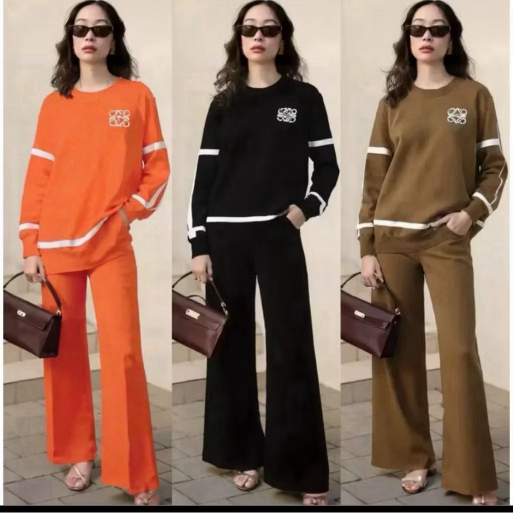 TATAOS BANGKOK LUWI SET SETELAN BLOUSE LIST & CELANA KULOT HIGHWAIST RAJUT IMPORT