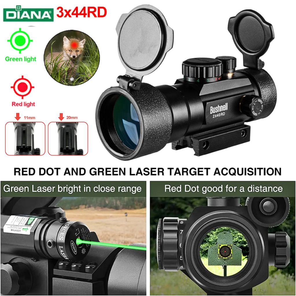 Bushnell Teleskop 3x44 Laser Angin Senapan Warna Merah Dan Hijau- 3X44RD