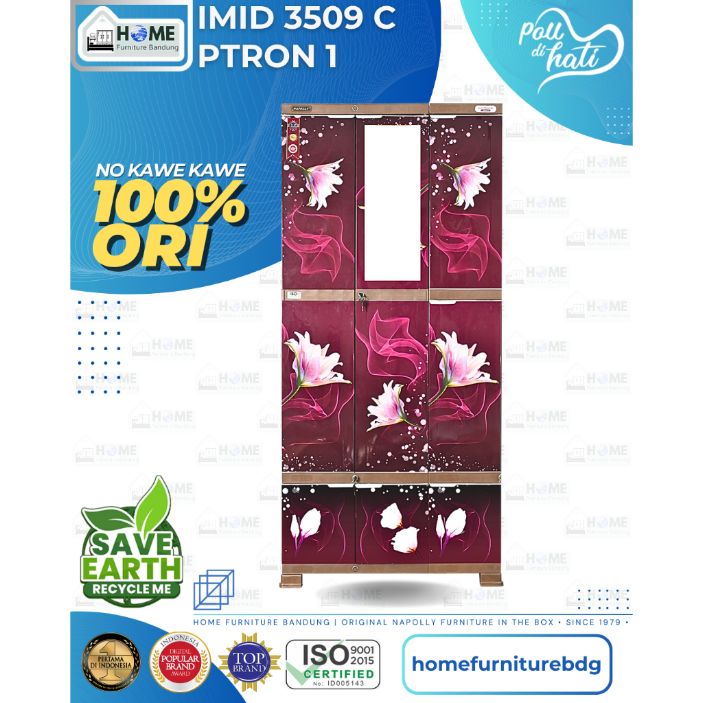Lemari Napolly Jumbo Icab Mid 3509 C Ptron 1 / Lemari Plastik 3 pintu / Lemari Motif Bunga / Lemari 