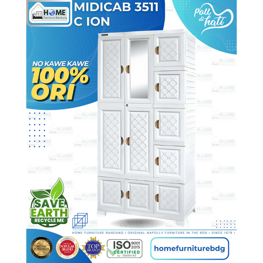 Lemari Napolly MIDICAB 3511 C Ion PUMA / Lemari Pakaian Plastik Jumbo 3 Pintu dengan Kaca Cermin / L