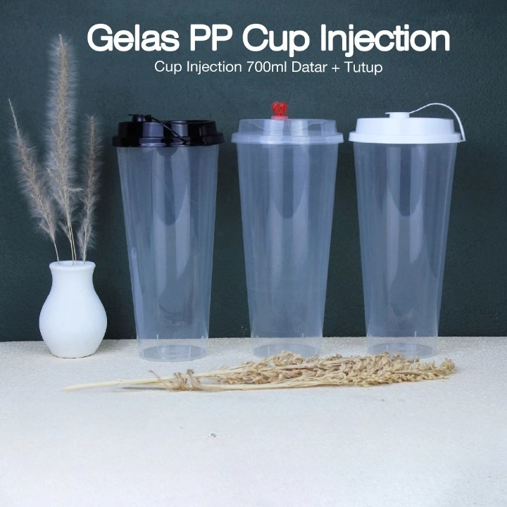 Thinwall Cup Injection Oval (CUP + TUTUP )/ 700ml 24oz Datar / PP Cup Injection Reusable Tebal Kuat 