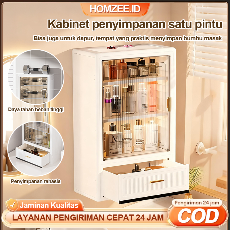 HOMZEE.ID Lemari Dinding Transparan Rak Kamar Mandi Lemari Penyimpanan Plastik Multifungsi Lemari Pe