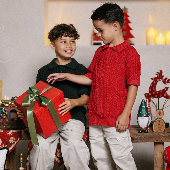 LEWIS EMMA - Diamond Knit Polo Shirt (6 Bulan-14 Tahun) Atasan Knit Anak & Bayi Laki-Laki / Baju Raj