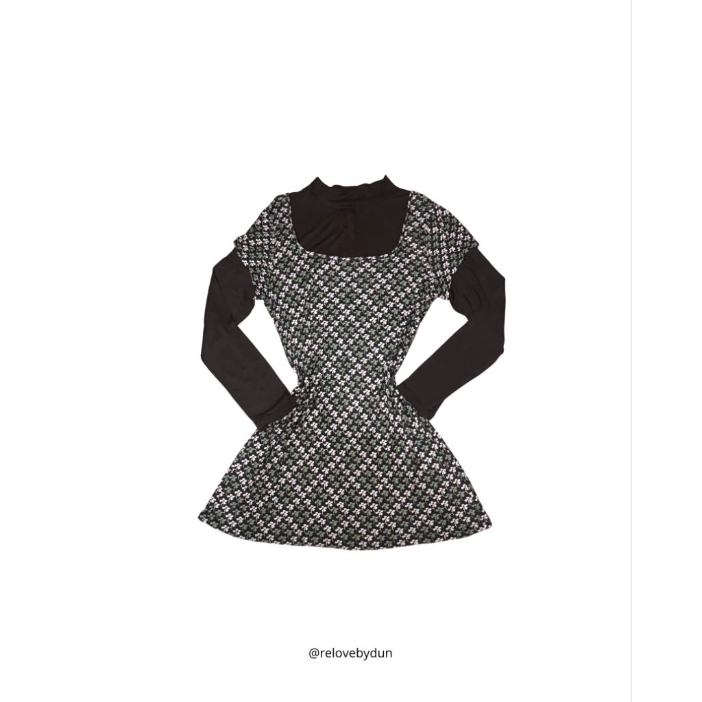 Brown Midi Dress Clover Autumn Longsleeves Atasan Wanita