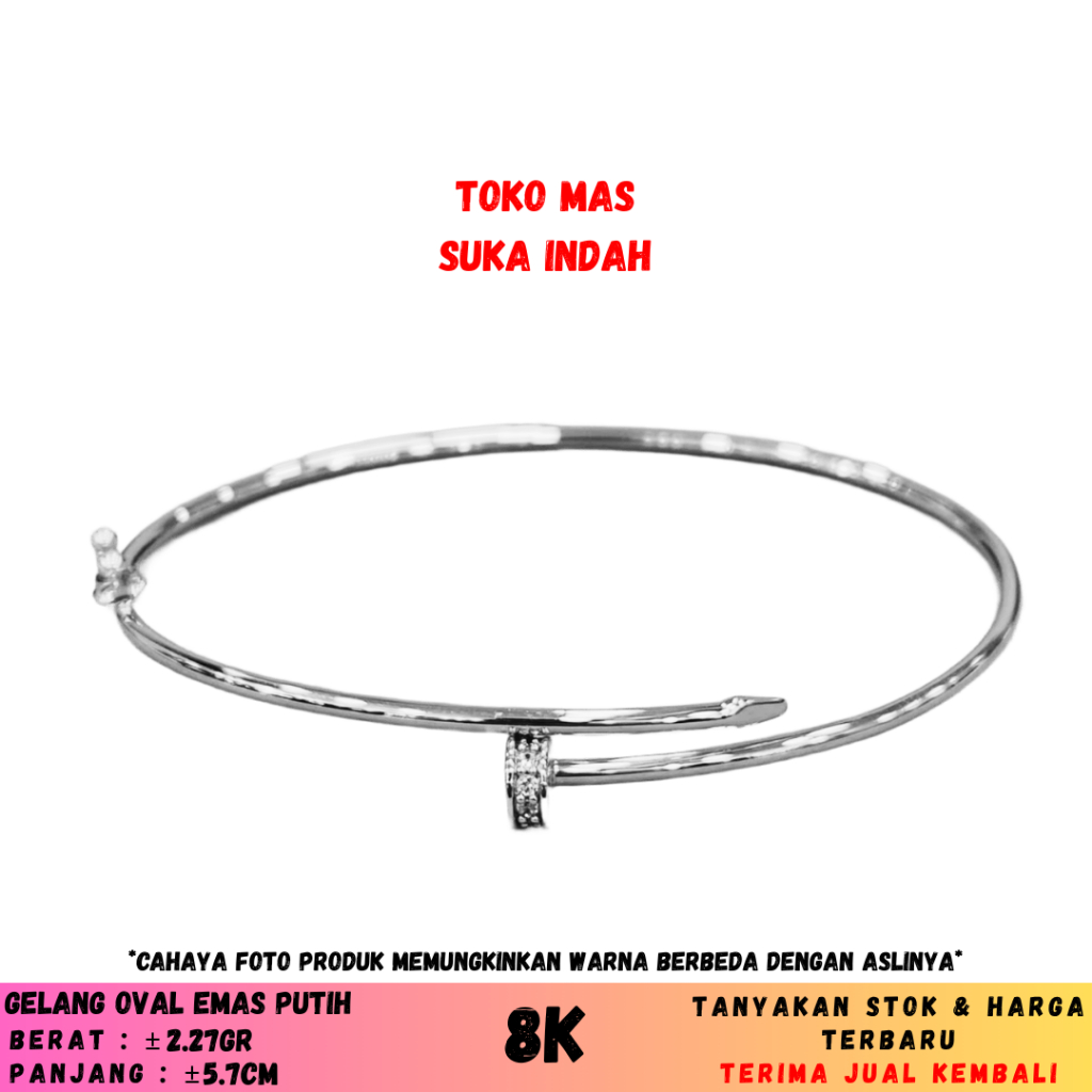 Gelang oval Paku Emas Putih 8k Suka Indah