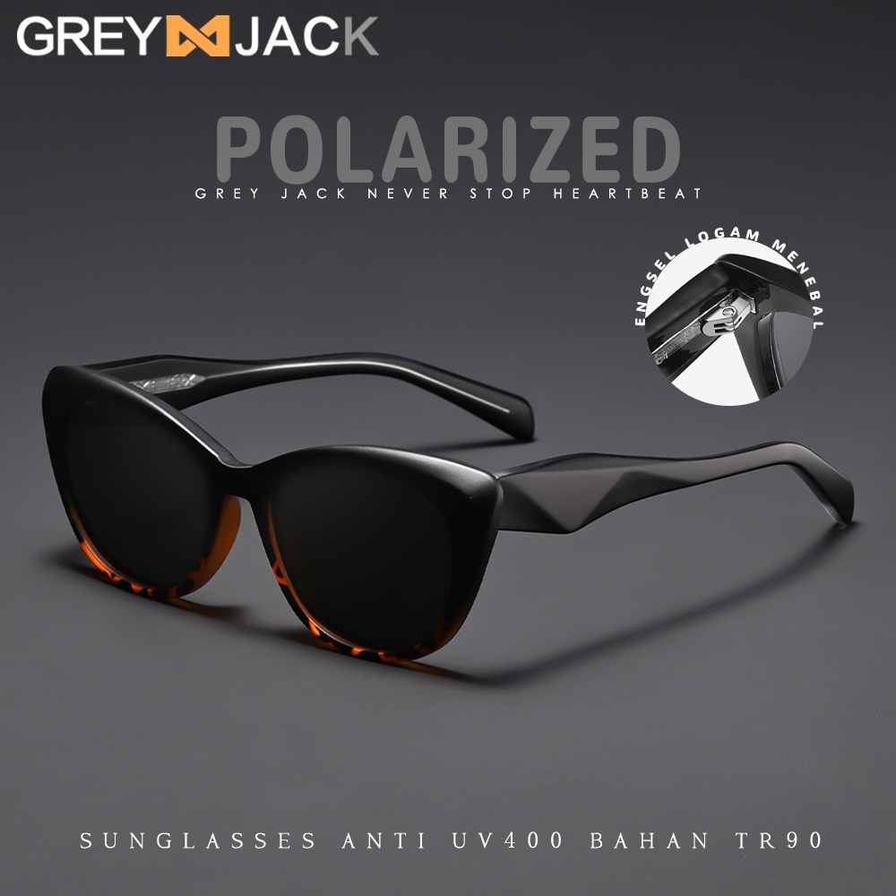 Grey Jack Kacamata Hitam Sunglasses Polarized Anti Silau UV400 Model Cat Eye Bahan TR90 Kokoh dan Ri