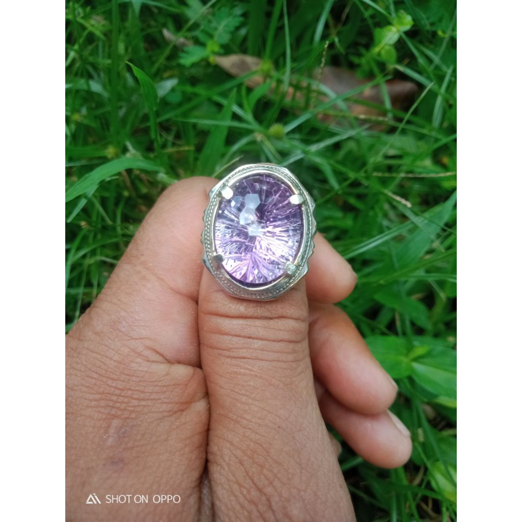 Cincin natural kecubung ungu/Amethyst Quartz+memo