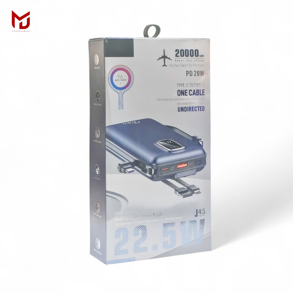 JOKO Powerbank 20000mAH Built In Cable USB, Type-C, & Lightning 22.5W J45       -MJ-