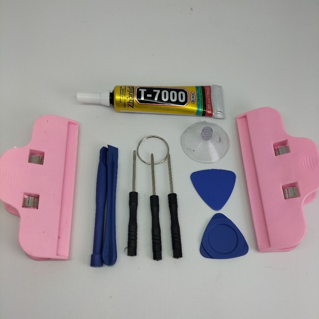 PAKET MURAH OBENG PEMBUKA HP + LEM LCD TOUCHSCREEN LEM T7000 (hitam) & PENJEPIT LCD